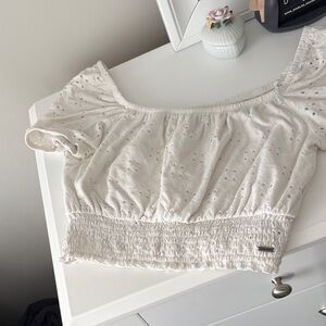 Hollister Cream Eyelet Crop Top
